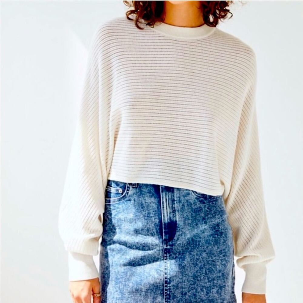Aritzia Wilfred Free Lolan Sweater Knit Merino Wool Cropped Oversized, White, S